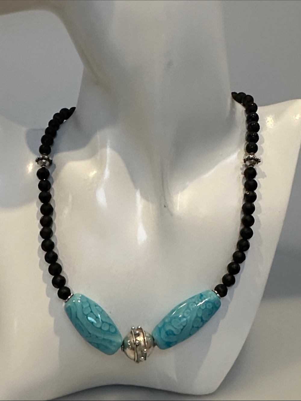 925 sterling silver Black ONYX Beaded Necklace
